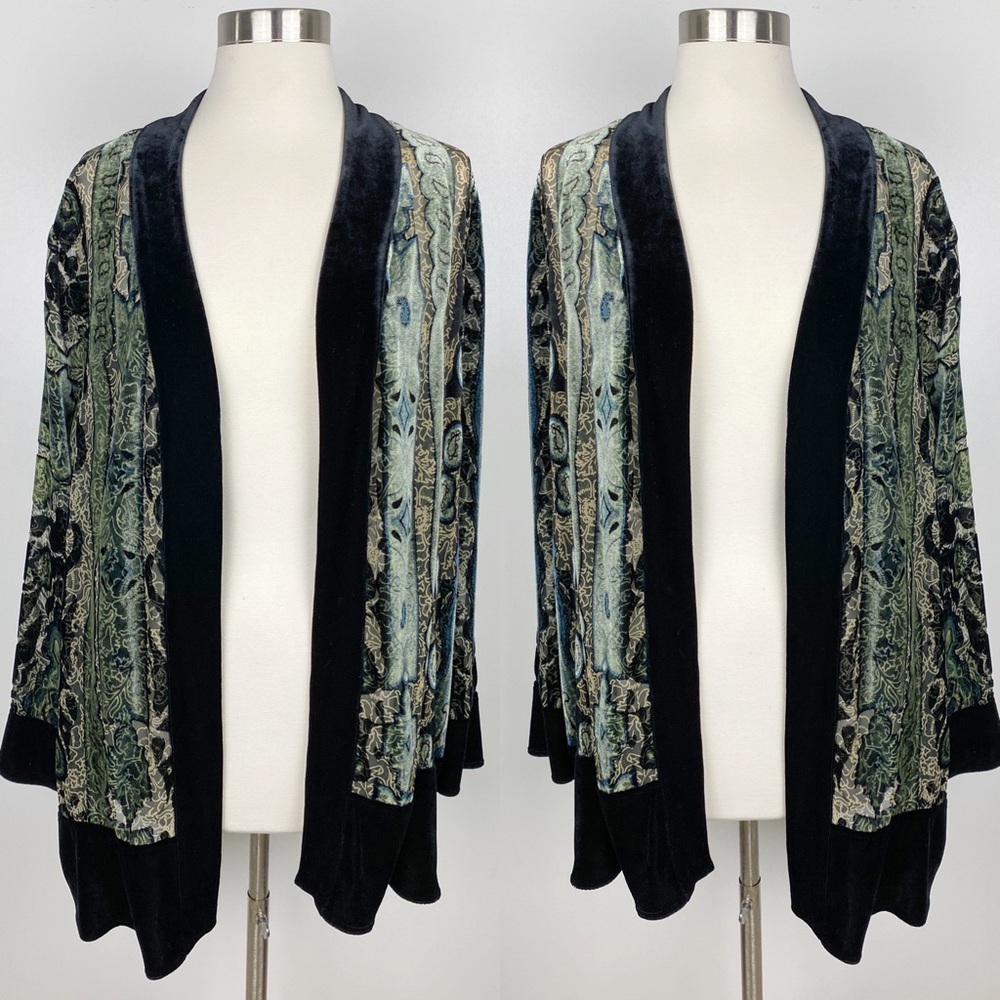 Vintage Velour Paisley Print Kimono Cardigan Large